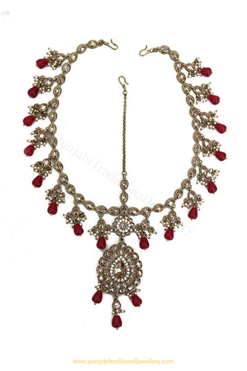 Antique Gold Finished Rubby Champagne Stone Matha Patti By PTJ Exclusive